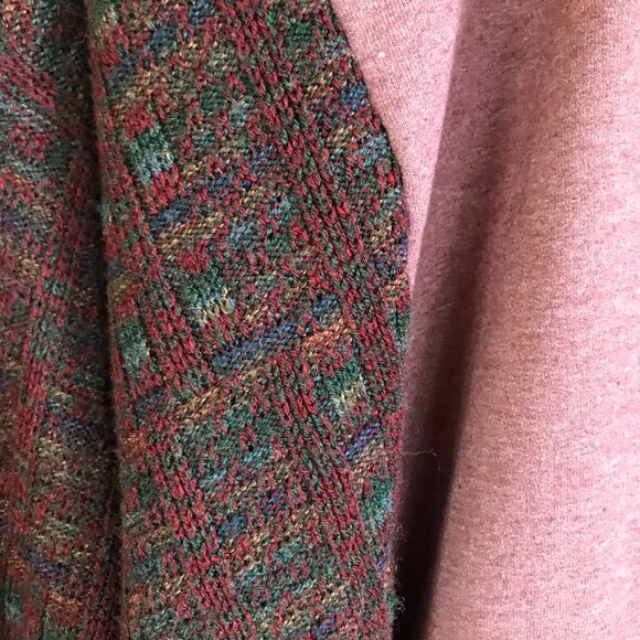 Upcycled Patchwork Hoodie, Sweater Sleeves, XL: Mauve Sweatshirt Jacket, Tribal - Picture 12 of 12